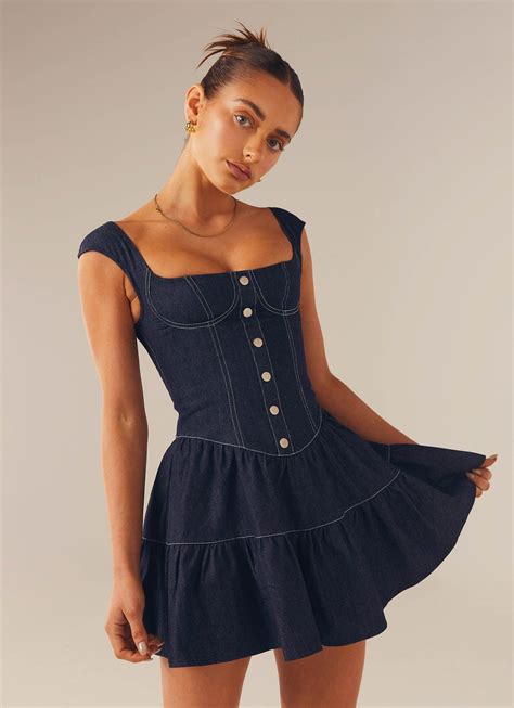 Isabella Denim Bustier Dress Indigo Peppermayo Us