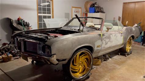 1972 442 Frame Off Drop Top Ls Swapped 442 Cutlass On 24 Inch Real Gold Daytons Otw Str8 Out Of