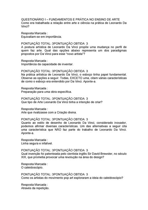 Question Rio I E Ii Fundamentos E Pr Tica No Ensino De Arte