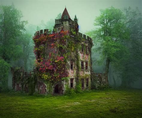 Old Rundown Castle In The Middle Of A Haunted Forest Stable Diffusion