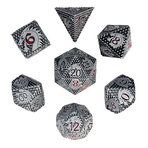 Dragons Head Sigil Silver Metal Rpg Dice Set Forged Gaming