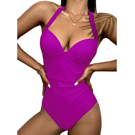 Gatxvg Womens One Piece Tummy Control Swimsuit High Cut Bathing Suit Swimwear V Neck Ruched