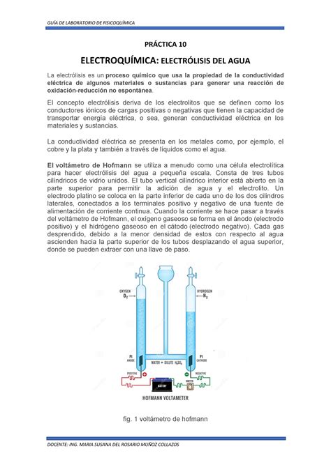 Practica 10 Electrolisis DEL AGUA PRÁCTICA 10 ELECTROQUÍMICA