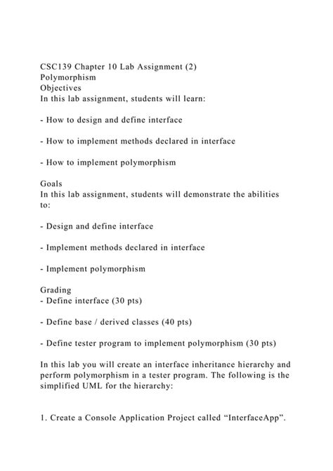 CSC139 Chapter 10 Lab Assignment 2 PolymorphismObjectivesIn Docx