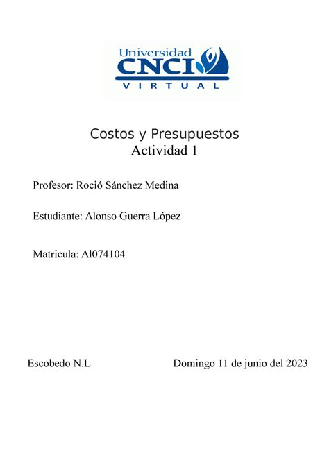 Costos Y Presupuestos Act Costos Y Presupuestos Actividad