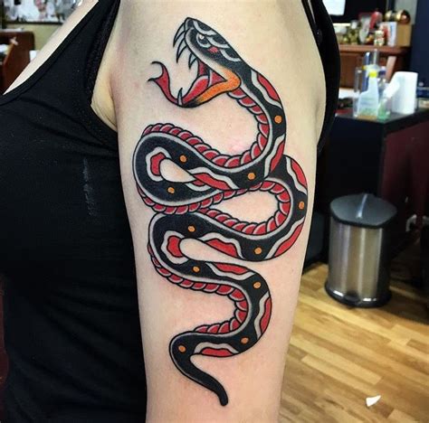 Traditional Snake Tattoo Done By Jacob Cross Sunsettattoonz