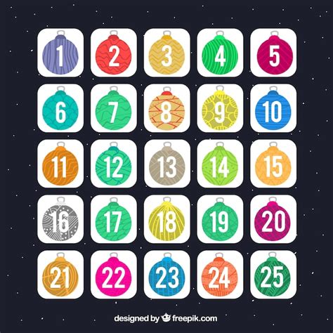 Calendario de adviento con coloridas bolas navideñas Vector Gratis