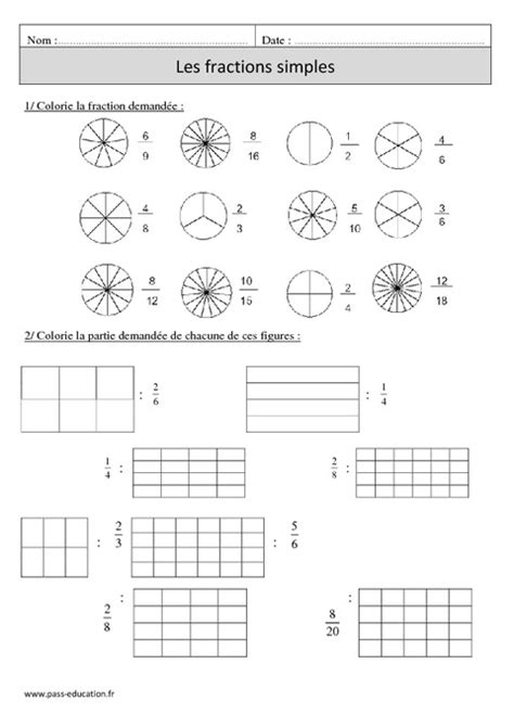 Fractions Simples Cm R Visions Imprimer Pass Education