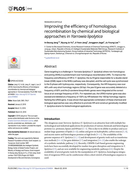 Pdf Improving The Efficiency Of Homologous Recombination By Chemical