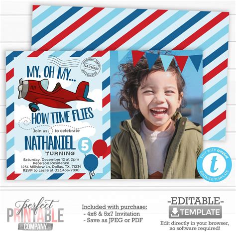 Vintage Airplane Birthday Invitation Plane Birthday Invitation Aviation Birthday Invitation