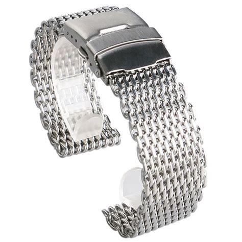 18 20 22 24mm Silver Mesh Stainless Steel Watchband Fold Over Clasp