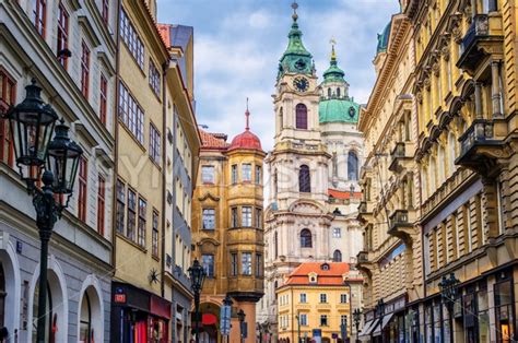 Historical Baroque Buildings In The Center Of Prague Czech Republic