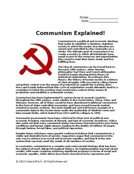 Communism Q A Worksheet By Oasis EdTech TPT