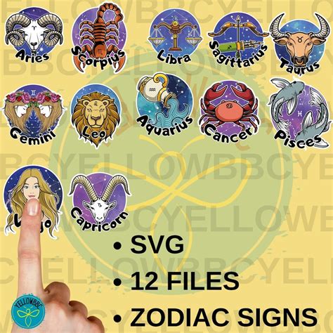 Zodiac Signs Printable Stickers Svg 12 Files Download Stickers Zodiac Etsy