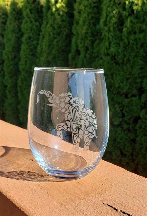 Elephant Pattern Elephant Design Etched Wine Glasses Wine Ts Elephant Ts Stemless