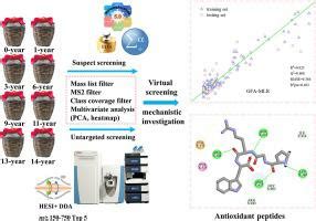通过短链肽组学定量构效关系分析和分子对接对衰老过程中新型生物活性肽进行虚拟筛选鉴定和潜在的抗氧化机制 Food Research