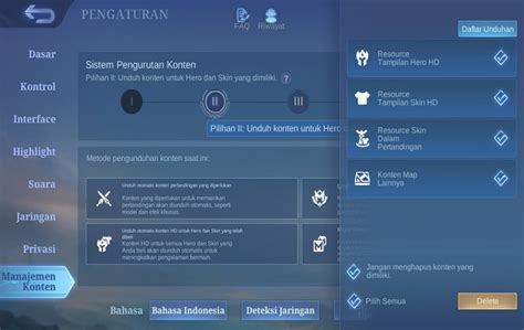 Tahapan Fitur Manajemen Konten Di Mobile Legends ML Esportsku