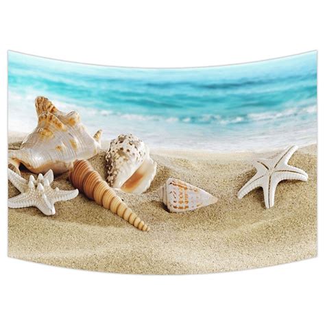 GCKG Seashell Starfish Soft Sand Blue Sea Wall Art Tapestries Home