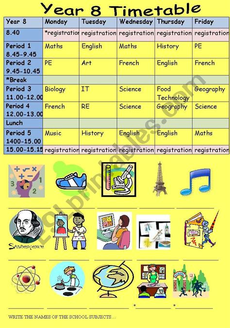 My School Timetable ESL Worksheet By Sophie A