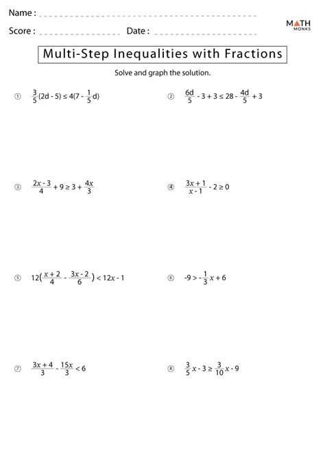 One Step Inequalities Worksheets