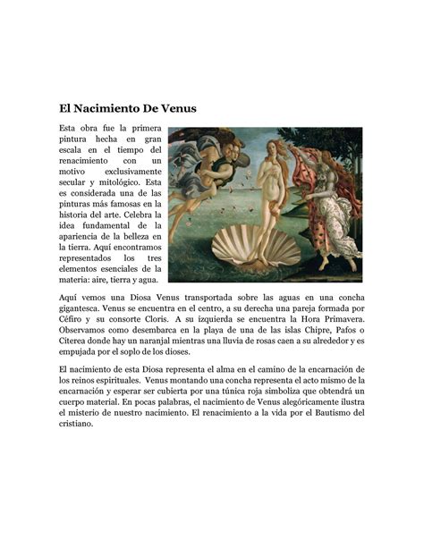 El Nacimiento De Venus El Nacimiento De Venus Esta Obra Fue La