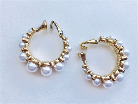 Clip On Earrings Pearl Hoop And Gold Backing Fashion Blogger Etsy