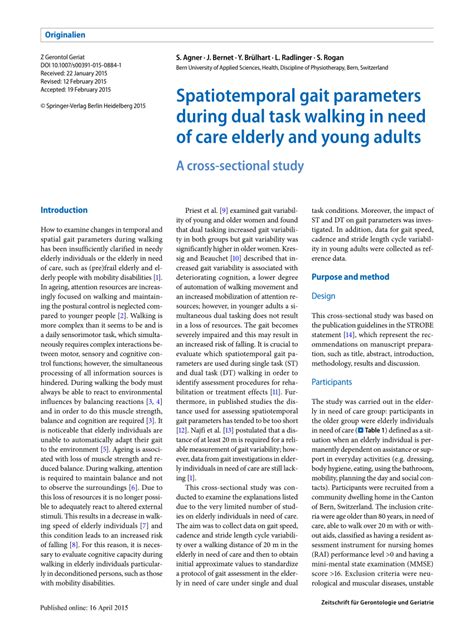 Pdf Spatiotemporal Gait Parameters During Dual Task Walking In Need