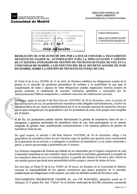 AUTORIZACIÓN COMUNIDAD DE MADRID TNU