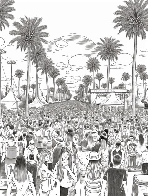 Premium Photo | A drawing of a crowd of people at a music festival