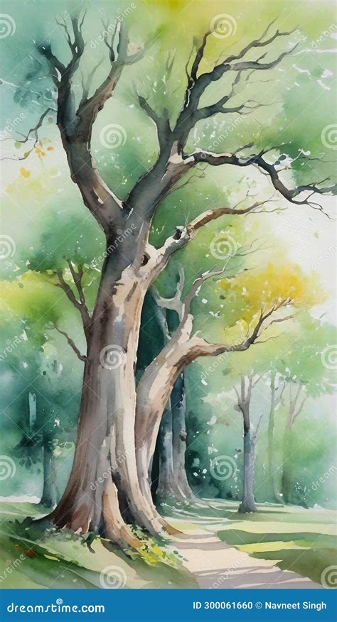 Watercolor trees stock illustration. Illustration of refreshing - 300061660