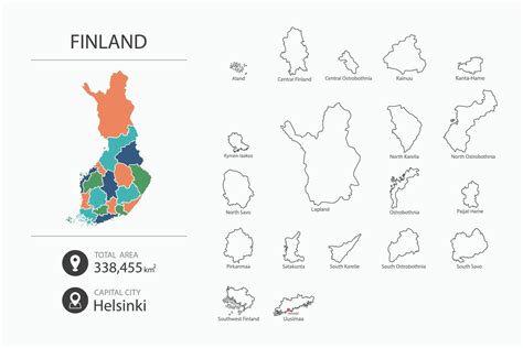 Map of Finland with detailed country map. Map elements of cities, total ...