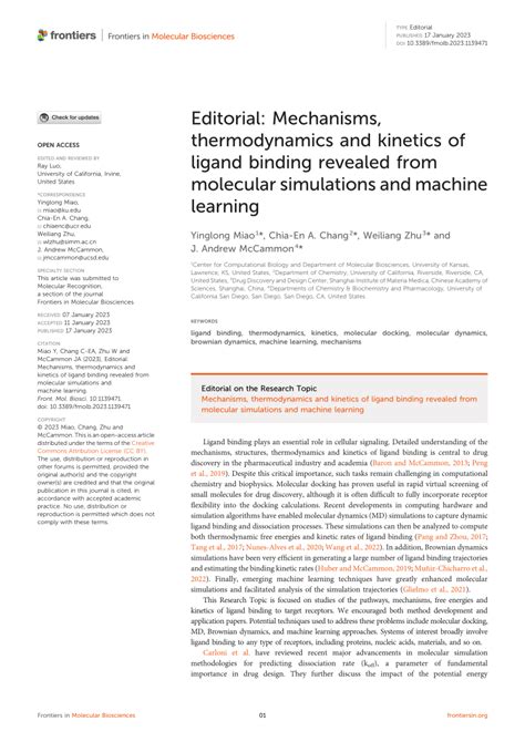 (PDF) Editorial: Mechanisms, thermodynamics and kinetics of ligand ...