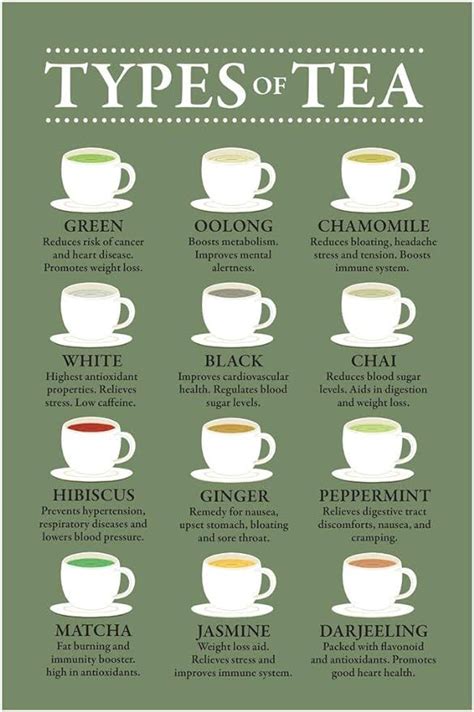 The Types Of Teas In Different Cups