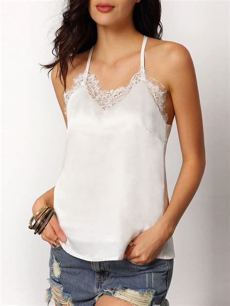 White Spaghetti Strap Lace Cami Top Shein Sheinside