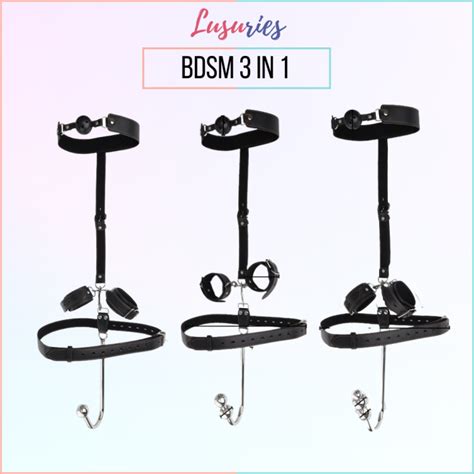 LUSURIES Adult Sex Toy For Man Woman BDSM Mouth Gag Hand Cuff Anal Hook Butt Plug 3 In 1 Extreme