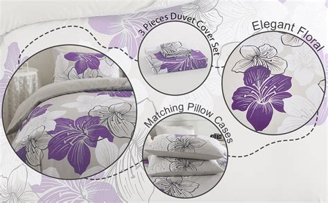 Djy Pieces Duvet Cover Set Queen Purple Floral Pattern Comforter