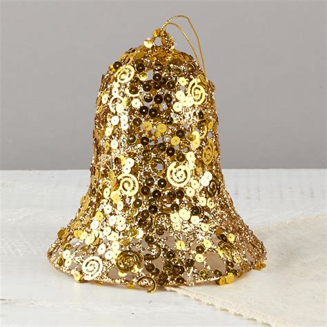 Large Gold Sequined Christmas Bell Ornament Christmas Ornaments