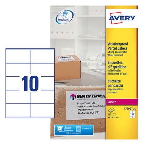 Avery Weatherproof Shipping Labels Laser 10 Per Sheet L7992 25 99