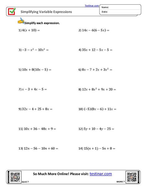 Simplifying Variable Expressions Worksheets Worksheets Library