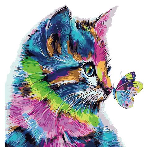 Abstract Cat And Butterfly Oil Painting Paint By Number Picture Drawing