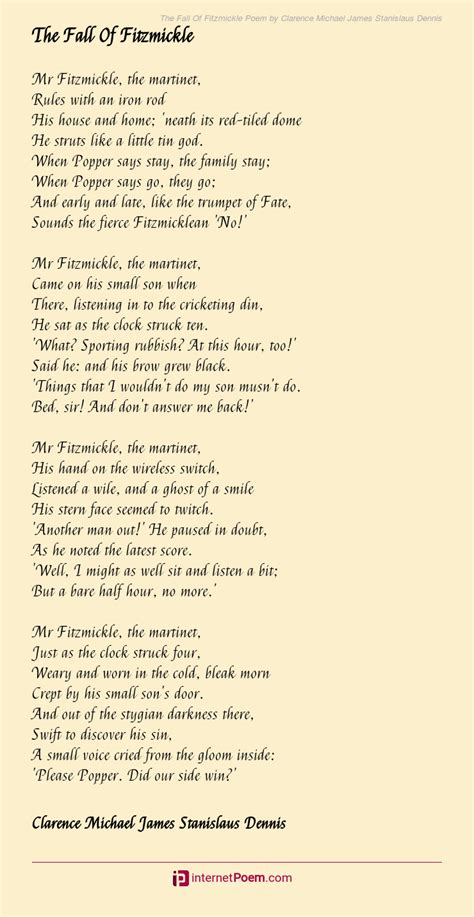 The Fall Of Fitzmickle Poem By Clarence Michael James Stanislaus Dennis