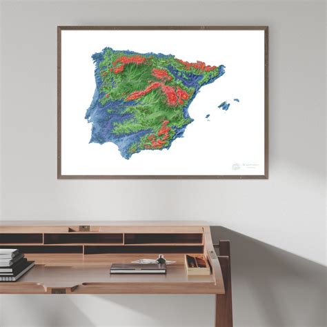 Elevation map of Iberia with white background - Fine Art Print ...