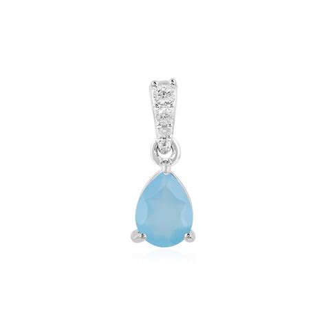 Raffinierter indischer blauer Chalcedon akzentuierter Zirkon Anhänger