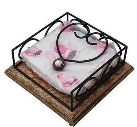 Beautiful Wooden And Wrought Iron Rustic Tissue Paper Napkin Holder For