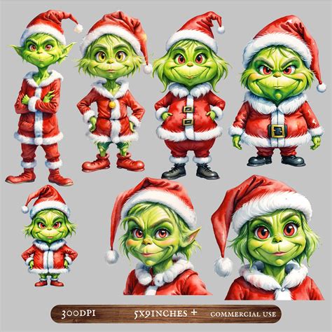 Watercolor Santa Grinch Clipart PNG Bundle Clipart, Transparent PNG ...