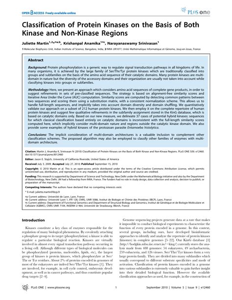 (PDF) Classification of Protein Kinases on the Basis of Both Kinase and ... 