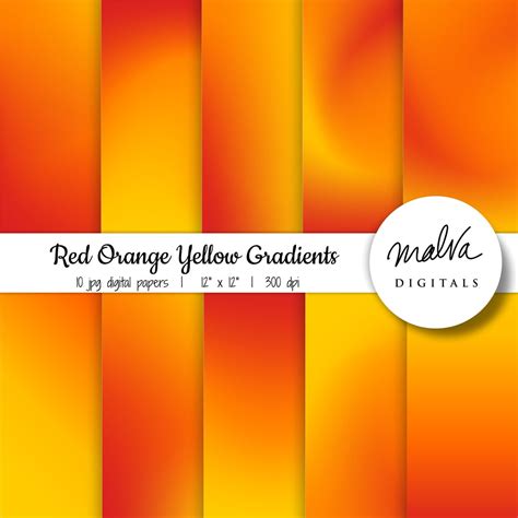 Red Orange Yellow Gradient Digital Paper Pack, Digital Background, Scrapbook Paper, Ombre Paper ...