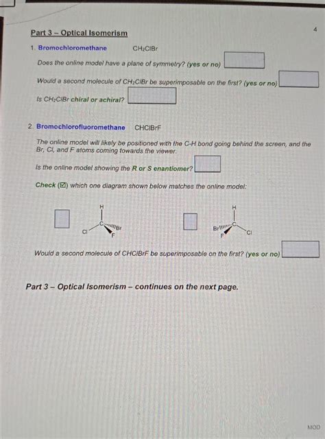 Solved 4 Part 3 Optical Isomerism 1 Bromochloromethane