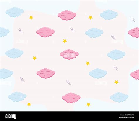 Cute Baby Blue And Pink Clouds Yellow Stars And Confetti Vector