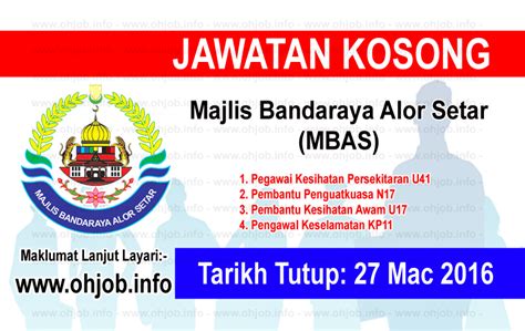 Jawatan Kosong Majlis Bandaraya Alor Setar Mbas 27 Mac 2016